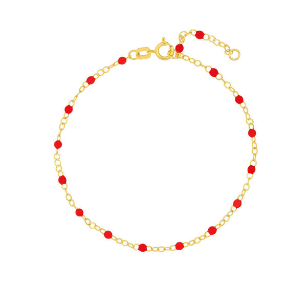 Birmingham Jewelry - 14K Yellow Gold Red Enamel Bead Piatto Chain - Birmingham Jewelry