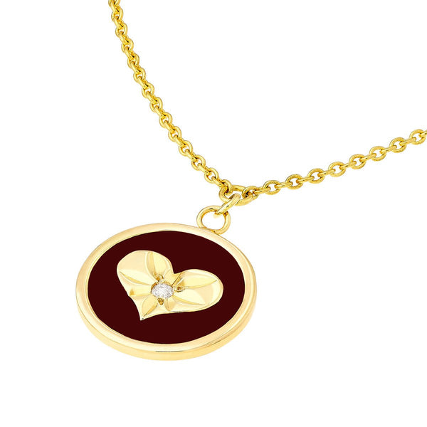 Birmingham Jewelry - 14K Yellow Gold Red Enamel Heart Medallion Necklace - Birmingham Jewelry