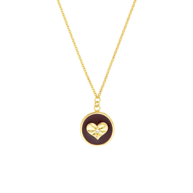 Birmingham Jewelry - 14K Yellow Gold Red Enamel Heart Medallion Necklace - Birmingham Jewelry