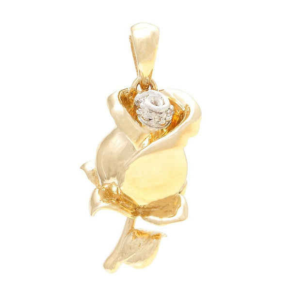 14K Yellow Gold Rose/Flower Single Micro Pave Diamond Pendant Birmingham Jewelry Pendant Birmingham Jewelry 