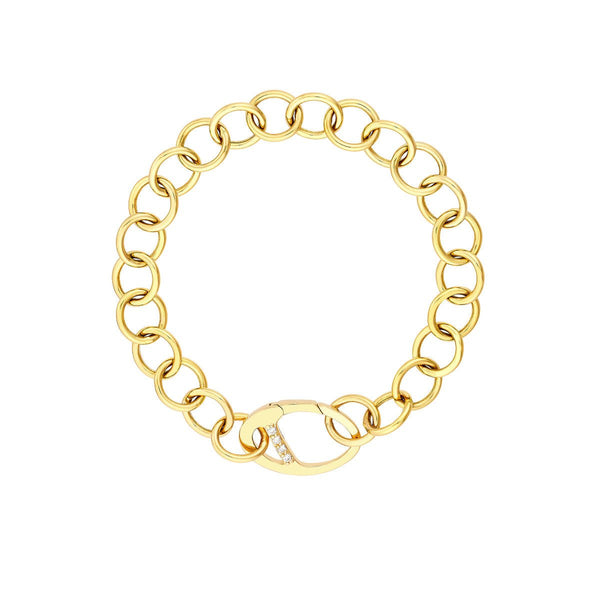 Birmingham Jewelry - 14K Yellow Gold Round Link Bracelet with Diamond Push Lock - Birmingham Jewelry