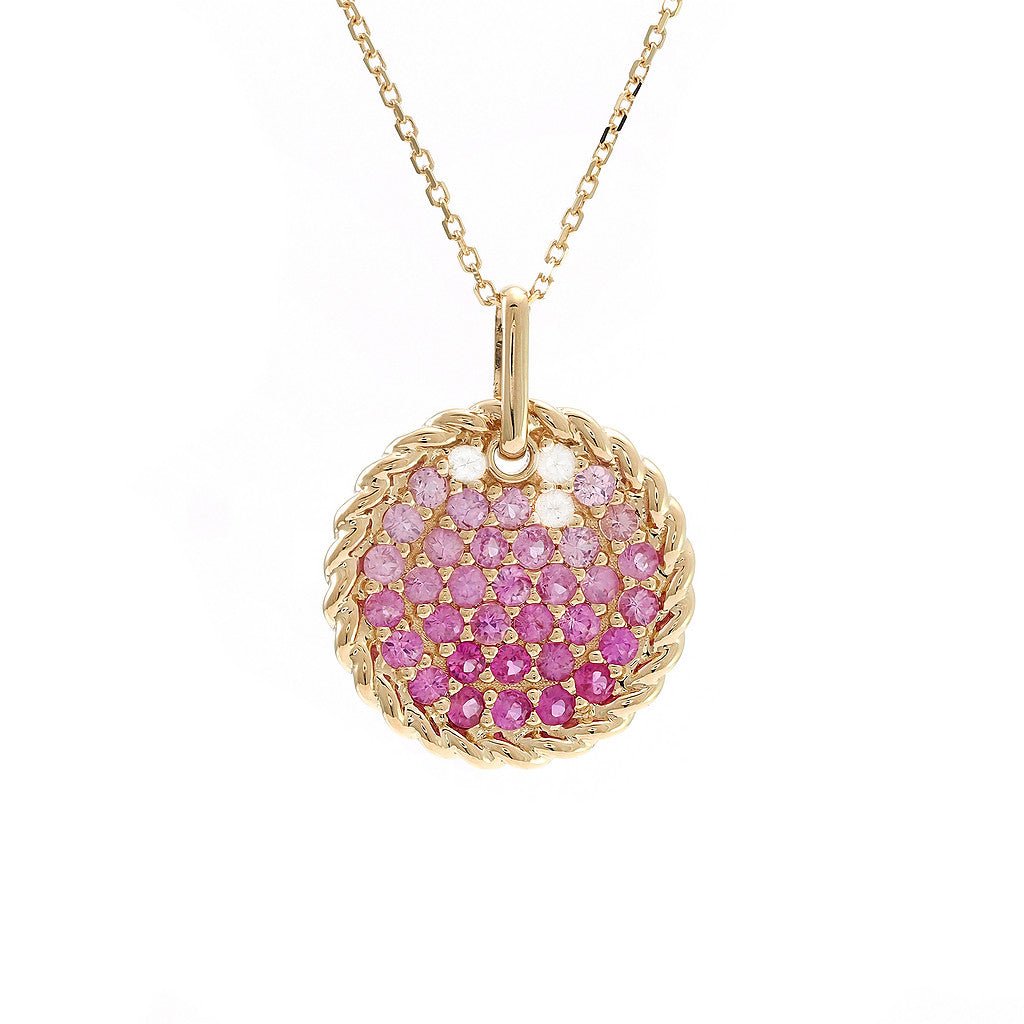 Birmingham Jewelry - 14K Yellow Gold Round Pave Pink/White Sapphire Necklace - Birmingham Jewelry