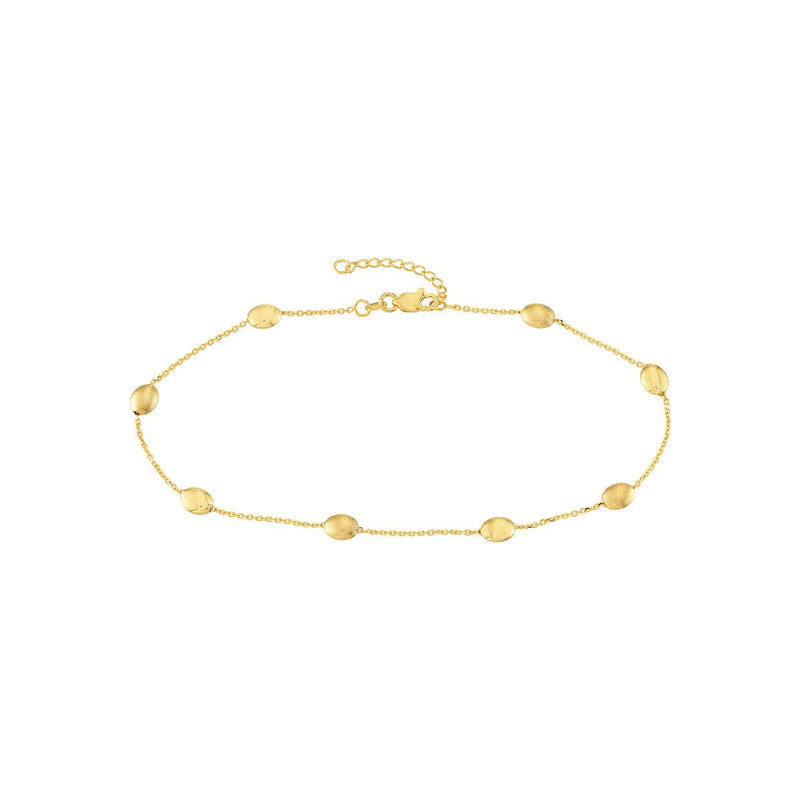 Birmingham Jewelry - 14K Yellow Gold Satin and HP Coffee Beans Adj Anklet - Birmingham Jewelry