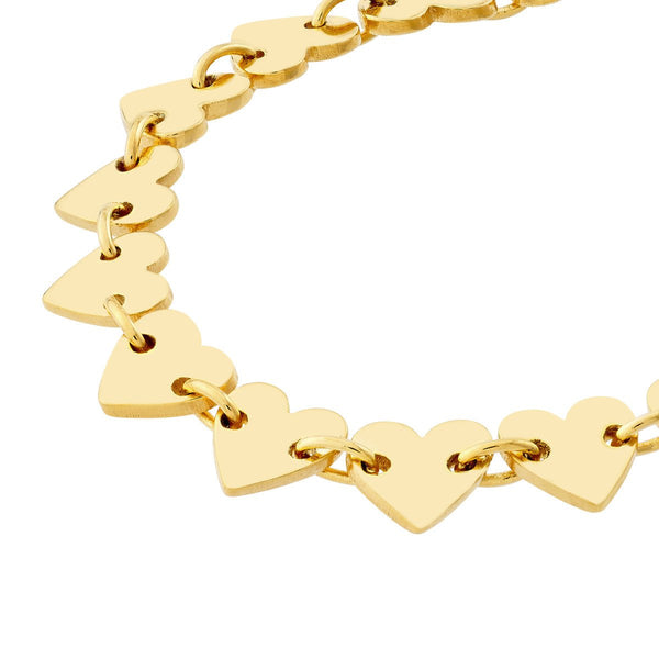 Birmingham Jewelry - 14K Yellow Gold Side by Side Heart Station Bracelet - Birmingham Jewelry