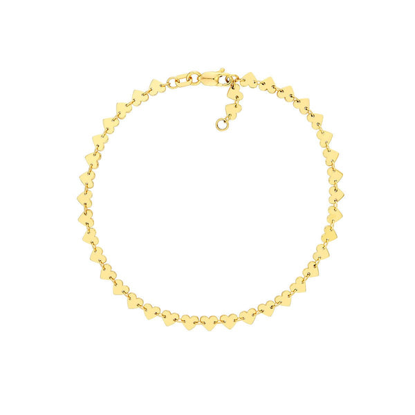 Birmingham Jewelry - 14K Yellow Gold Side by Side Heart Station Bracelet - Birmingham Jewelry