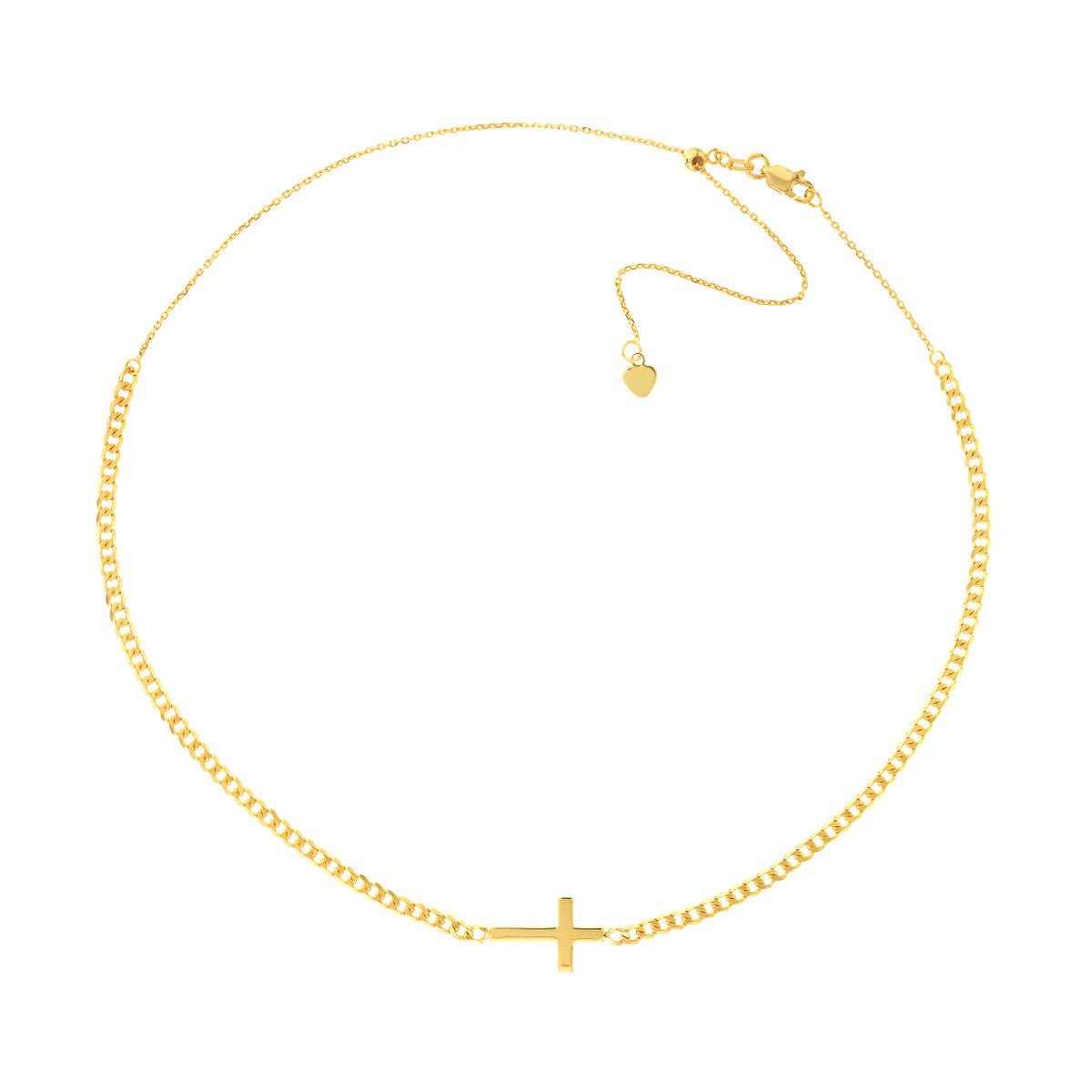 14K Yellow Gold Sideways Cross Open Curb Chain Choker Birmingham Jewelry Choker Birmingham Jewelry 