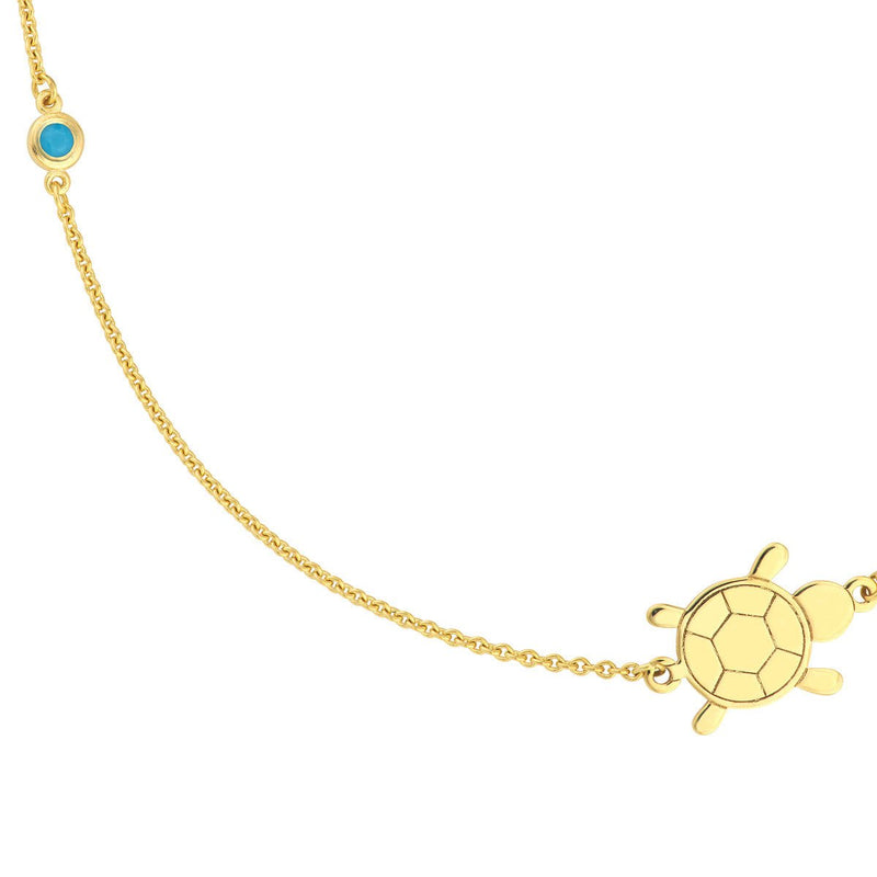 Birmingham Jewelry - 14K Yellow Gold Sideways Floating Turtle and Turq Bezel Necklace - Birmingham Jewelry