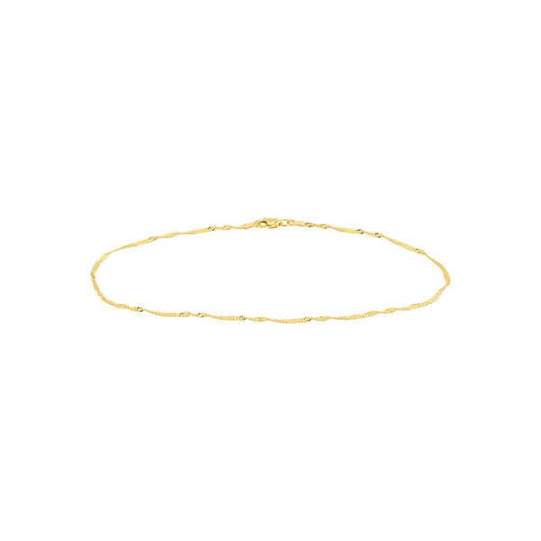 Birmingham Jewelry - 14K Yellow Gold Singapore Flat Saturn Chain Anklet - Birmingham Jewelry