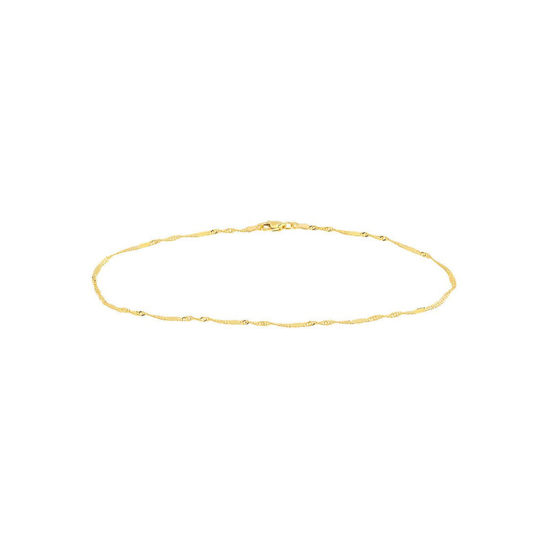 Birmingham Jewelry - 14K Yellow Gold Singapore Flat Saturn Chain Anklet - Birmingham Jewelry