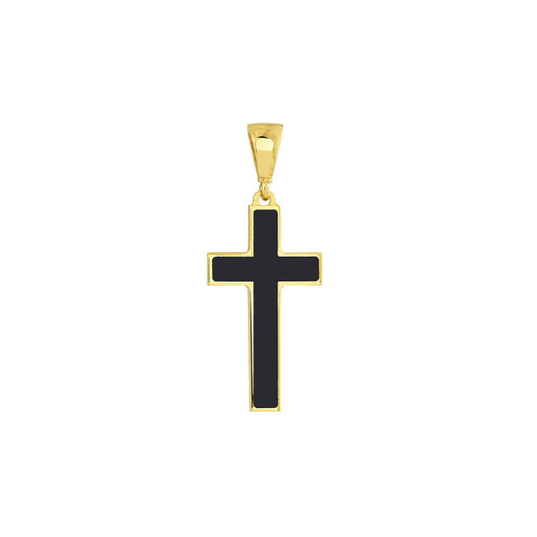 Birmingham Jewelry - 14K Yellow Gold Small Black Enamel Cross Pendant - Birmingham Jewelry