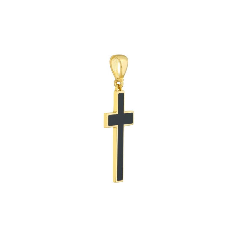 Birmingham Jewelry - 14K Yellow Gold Small Black Enamel Cross Pendant - Birmingham Jewelry