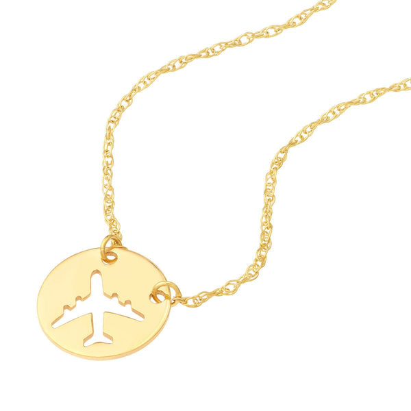 Birmingham Jewelry - 14K Yellow Gold So You Cutout Airplane Mini Disc Adjustable Necklace - Birmingham Jewelry