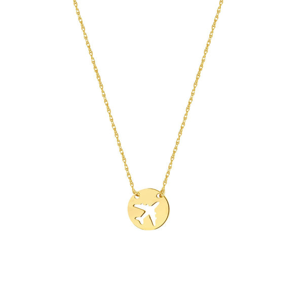 Birmingham Jewelry - 14K Yellow Gold So You Cutout Airplane Mini Disc Adjustable Necklace - Birmingham Jewelry