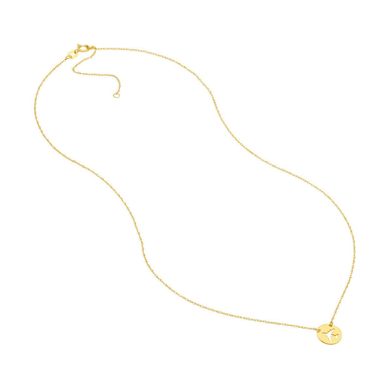 Birmingham Jewelry - 14K Yellow Gold So You Cutout Airplane Mini Disc Adjustable Necklace - Birmingham Jewelry