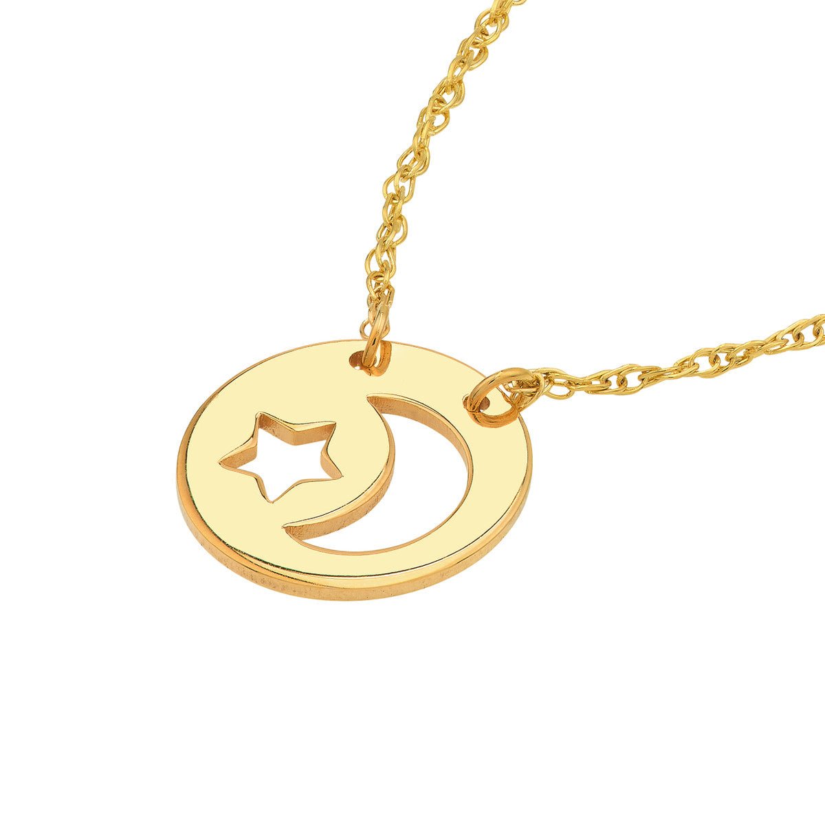 Birmingham Jewelry - 14K Yellow Gold So You Cutout Moon and Star Mini Disc Adj. Necklace - Birmingham Jewelry