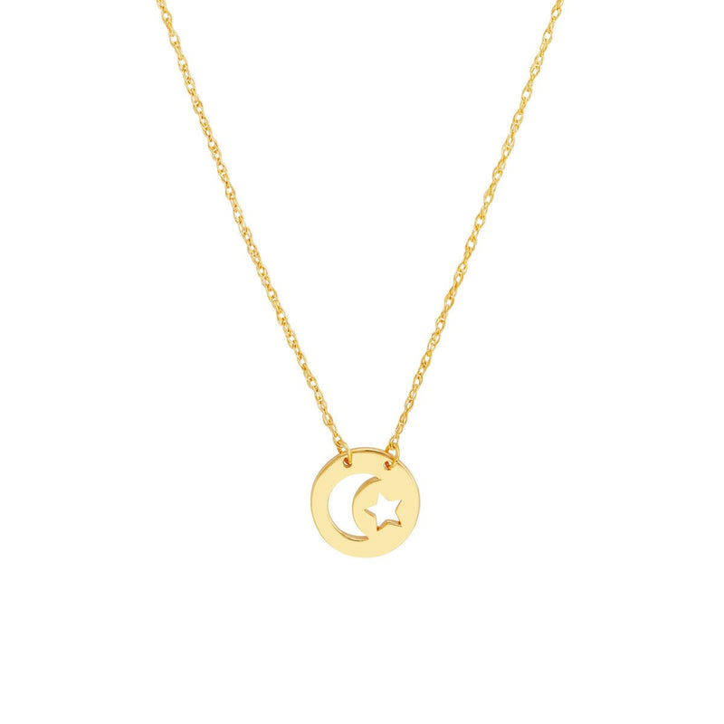 Birmingham Jewelry - 14K Yellow Gold So You Cutout Moon and Star Mini Disc Adj. Necklace - Birmingham Jewelry