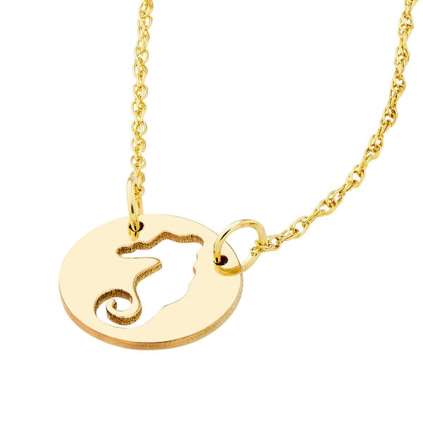 Birmingham Jewelry - 14K Yellow Gold So You Cutout Seahorse Mini Disc Adjustable Necklace - Birmingham Jewelry