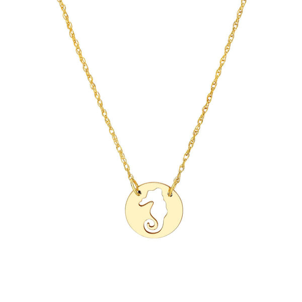 Birmingham Jewelry - 14K Yellow Gold So You Cutout Seahorse Mini Disc Adjustable Necklace - Birmingham Jewelry