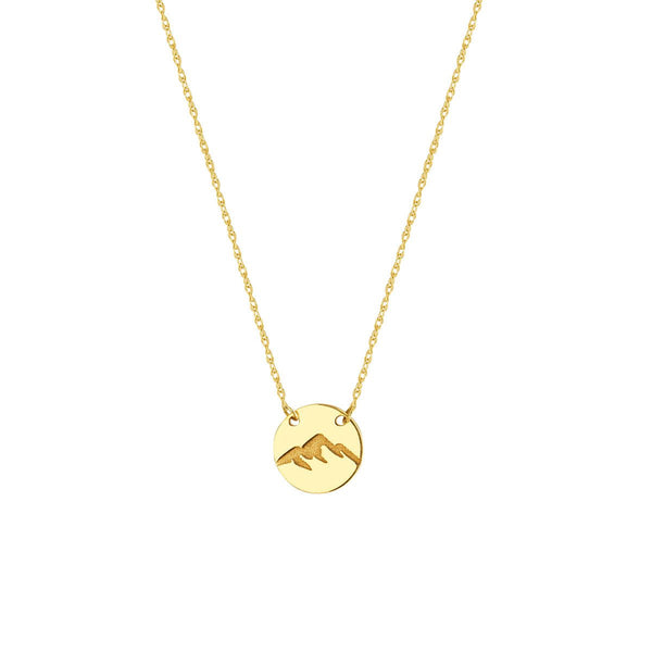 Birmingham Jewelry - 14K Yellow Gold So You Etched Mountain Mini Disc Adjustable Necklace - Birmingham Jewelry