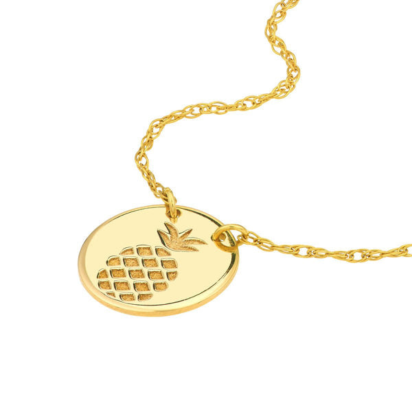 Birmingham Jewelry - 14K Yellow Gold So You Etched Pineapple Mini Disc Necklace - Birmingham Jewelry