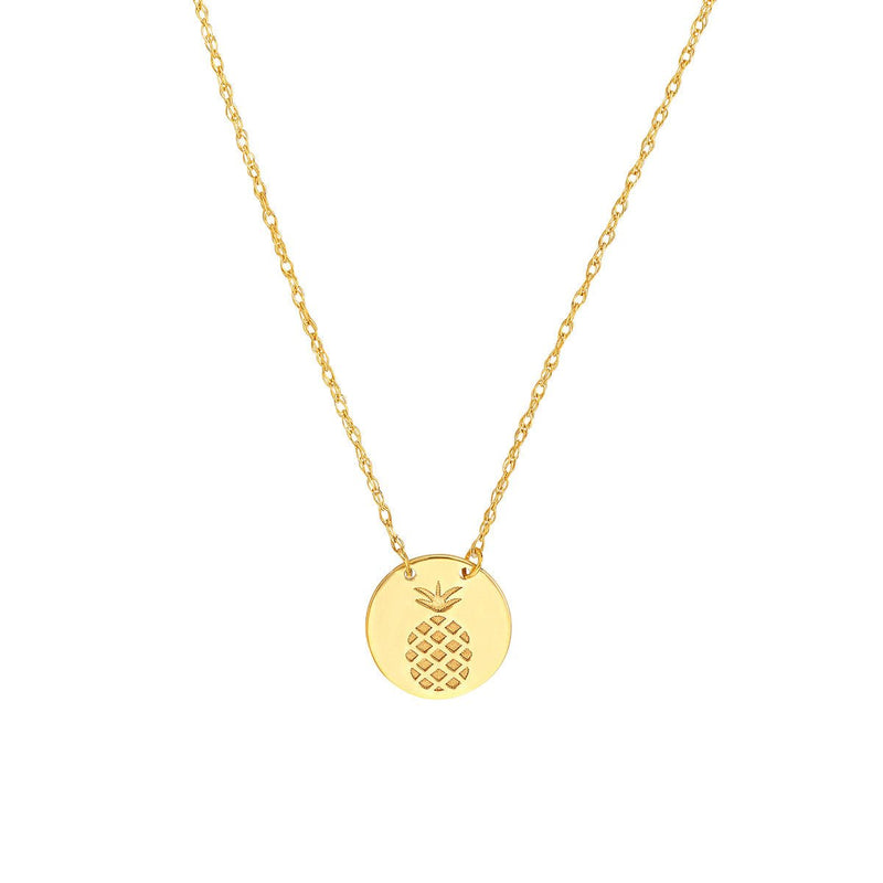 Birmingham Jewelry - 14K Yellow Gold So You Etched Pineapple Mini Disc Necklace - Birmingham Jewelry