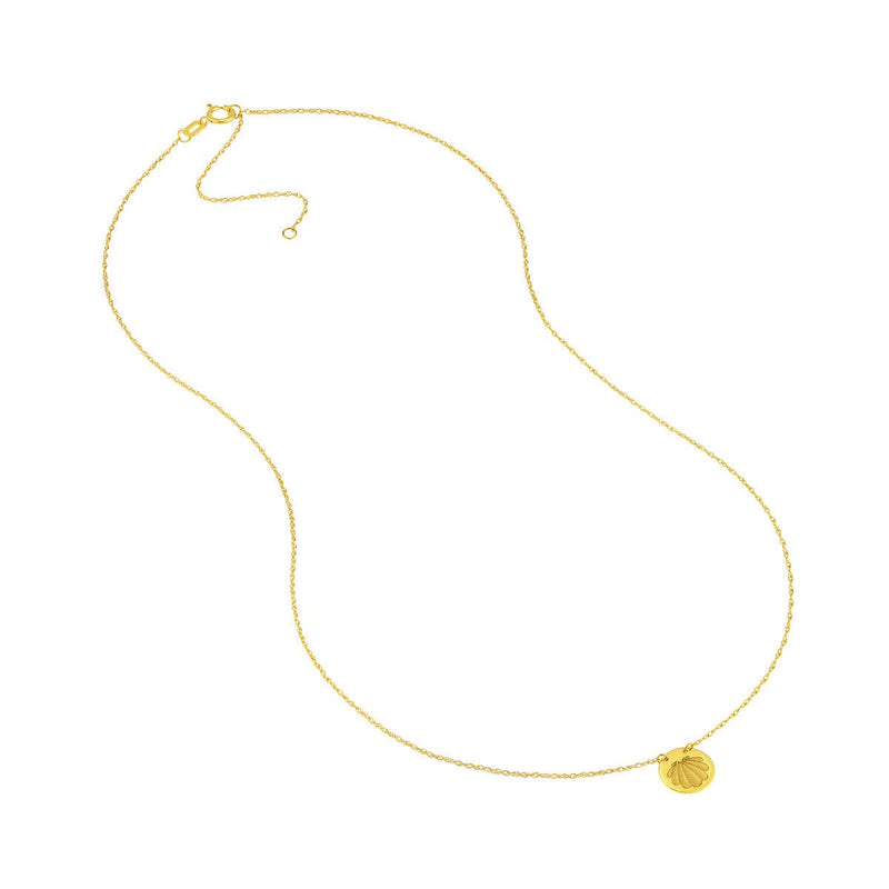 Birmingham Jewelry - 14K Yellow Gold So You Etched Seashell Mini Disc Adjustable Necklace - Birmingham Jewelry