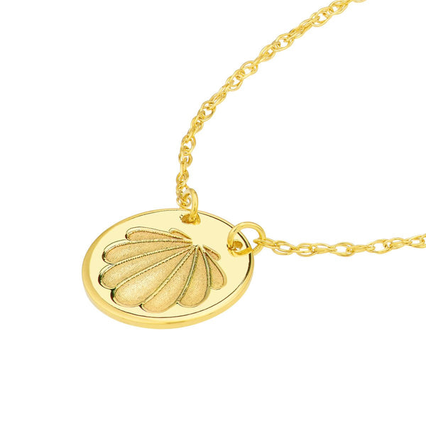 Birmingham Jewelry - 14K Yellow Gold So You Etched Seashell Mini Disc Adjustable Necklace - Birmingham Jewelry