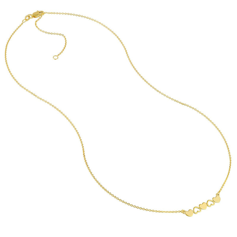 Birmingham Jewelry - 14K Yellow Gold Solid and Open Hearts Bar Necklace - Birmingham Jewelry