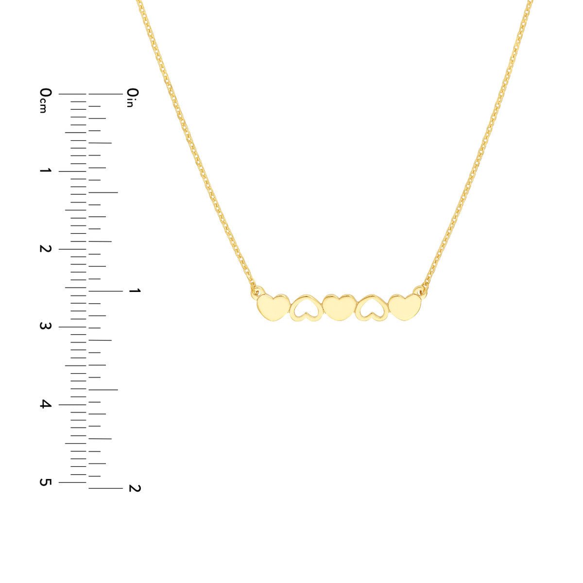 Birmingham Jewelry - 14K Yellow Gold Solid and Open Hearts Bar Necklace - Birmingham Jewelry