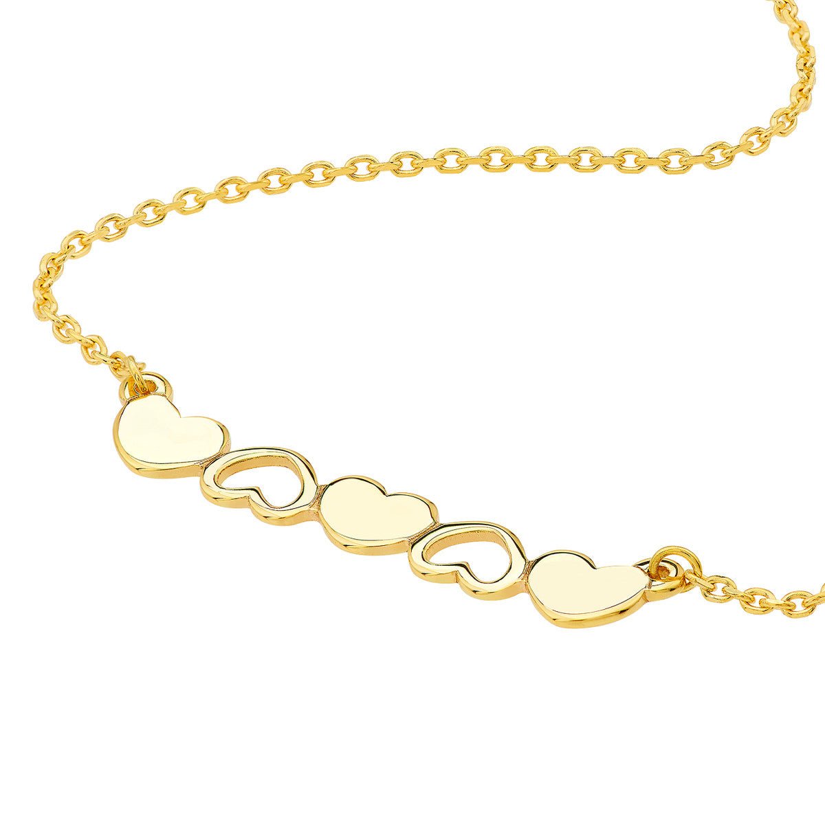 Birmingham Jewelry - 14K Yellow Gold Solid and Open Hearts Bar Necklace - Birmingham Jewelry