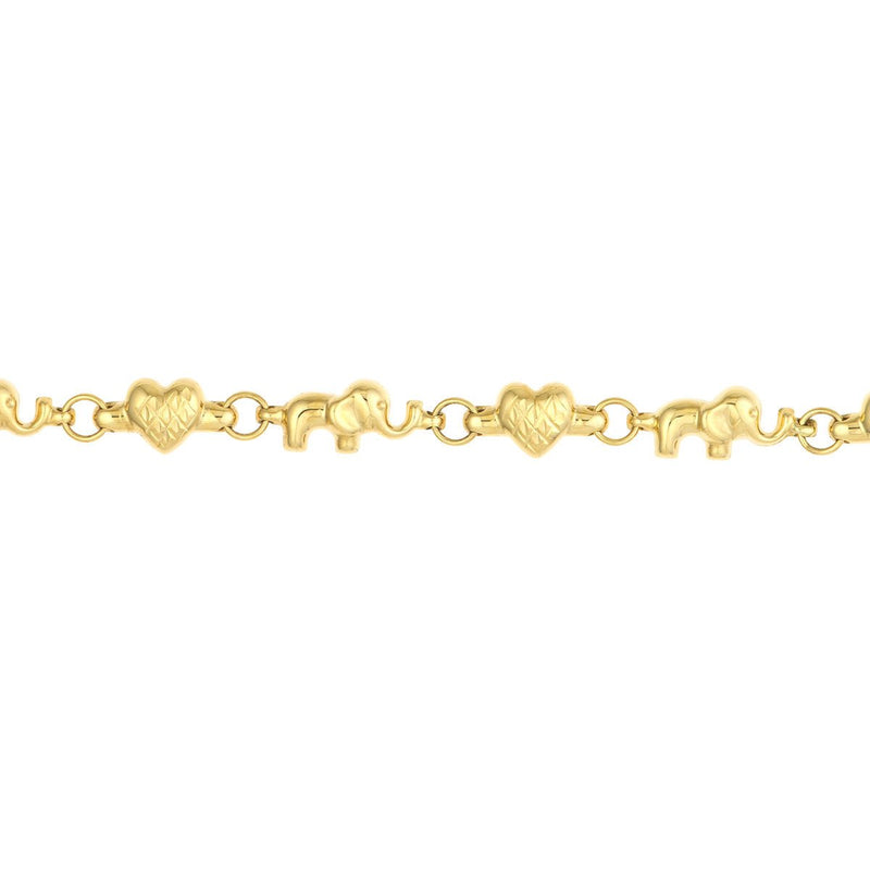 Birmingham Jewelry - 14K Yellow Gold Stampato Baby Elephant and Heart Bracelet - Birmingham Jewelry