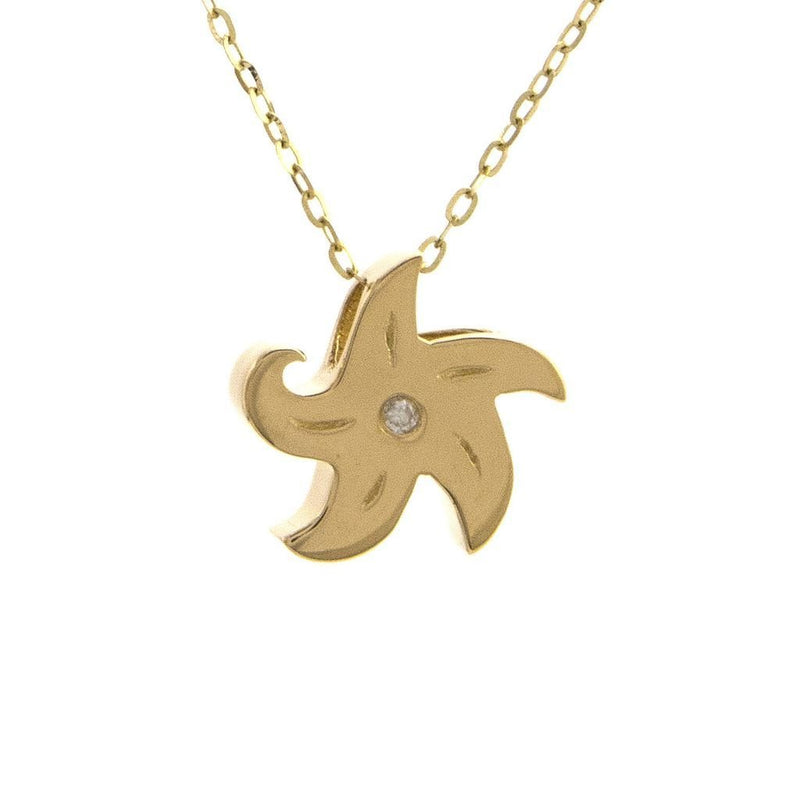 14K Yellow Gold Starfish Round Bezel Diamond Necklace Birmingham Jewelry Necklace Birmingham Jewelry 