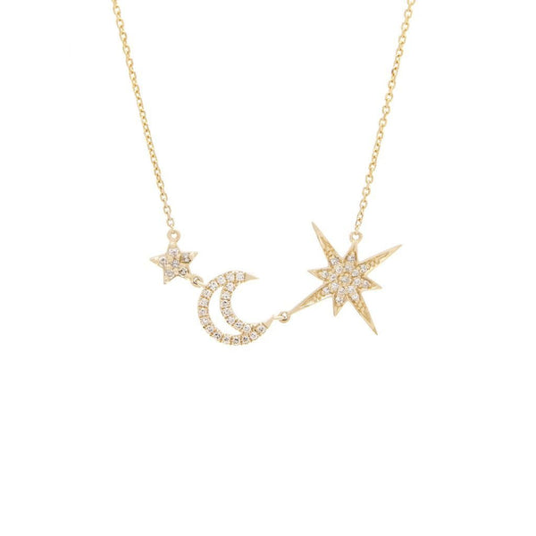 14K Yellow Gold Star/Moon Single Micro Pave Diamond Necklace Birmingham Jewelry Necklace Birmingham Jewelry 