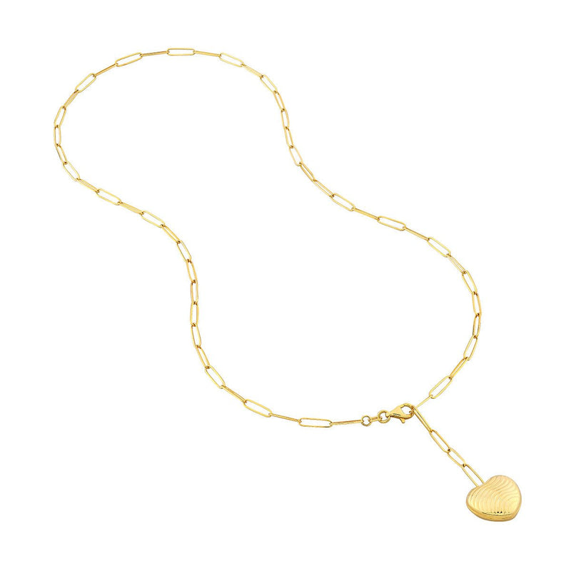 Birmingham Jewelry - 14K Yellow Gold Textured Puff Heart Paperclip Lariat Necklace - Birmingham Jewelry
