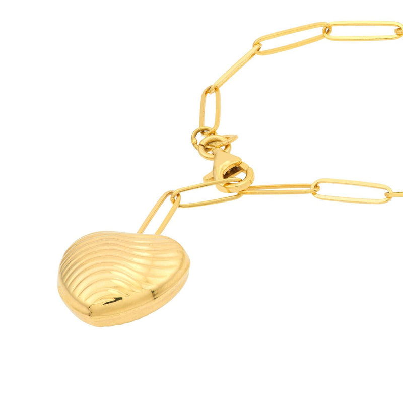 Birmingham Jewelry - 14K Yellow Gold Textured Puff Heart Paperclip Lariat Necklace - Birmingham Jewelry