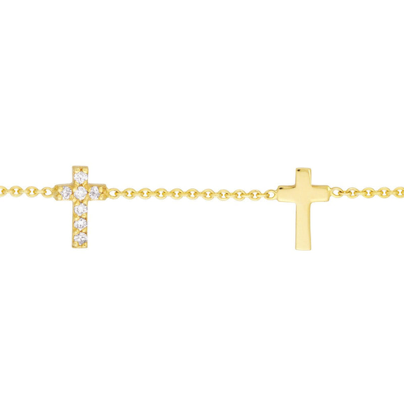 Birmingham Jewelry - 14K Yellow Gold Triple Cross with Diamond Bracelet - Birmingham Jewelry