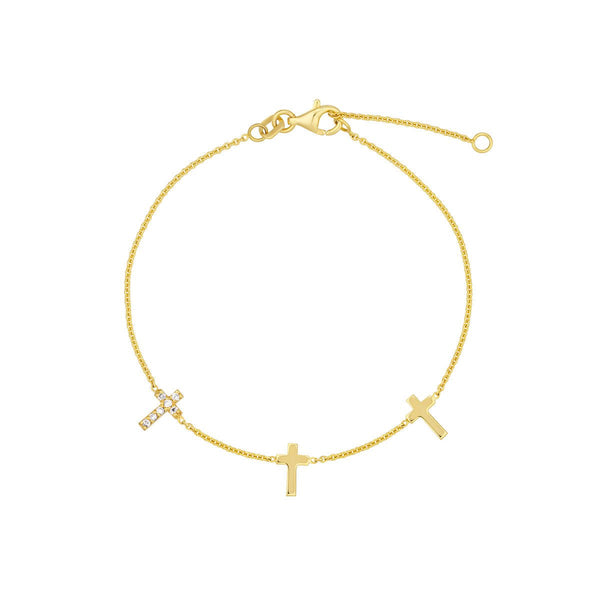 Birmingham Jewelry - 14K Yellow Gold Triple Cross with Diamond Bracelet - Birmingham Jewelry