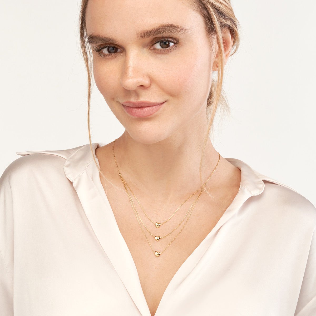 Birmingham Jewelry - 14K Yellow Gold Triple Strand Puffy Heart Necklace - Birmingham Jewelry