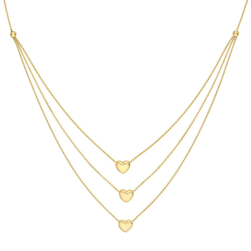 Birmingham Jewelry - 14K Yellow Gold Triple Strand Puffy Heart Necklace - Birmingham Jewelry