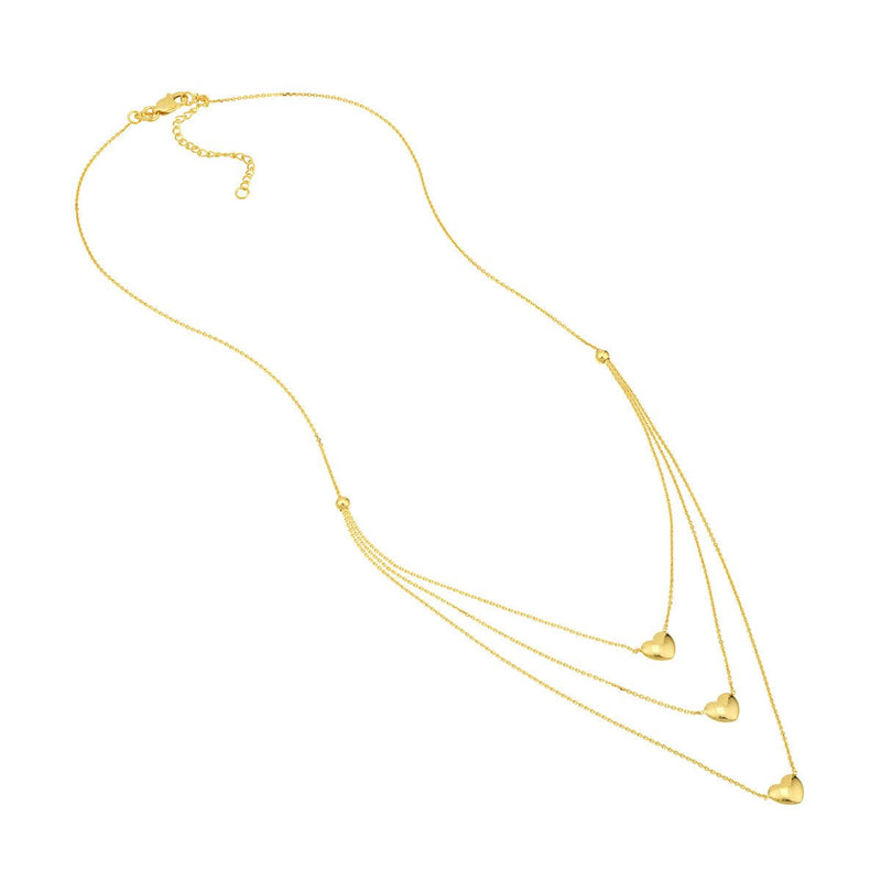 Birmingham Jewelry - 14K Yellow Gold Triple Strand Puffy Heart Necklace - Birmingham Jewelry