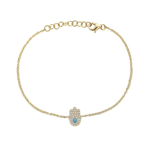 Birmingham Jewelry - 14K Yellow Gold Turqoise And Diamond Hamsa Bracelet - Birmingham Jewelry