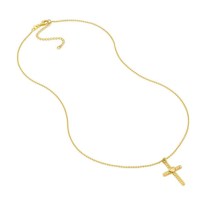 Birmingham Jewelry - 14K Yellow Gold Twist Cross Heart Center Necklace - Birmingham Jewelry