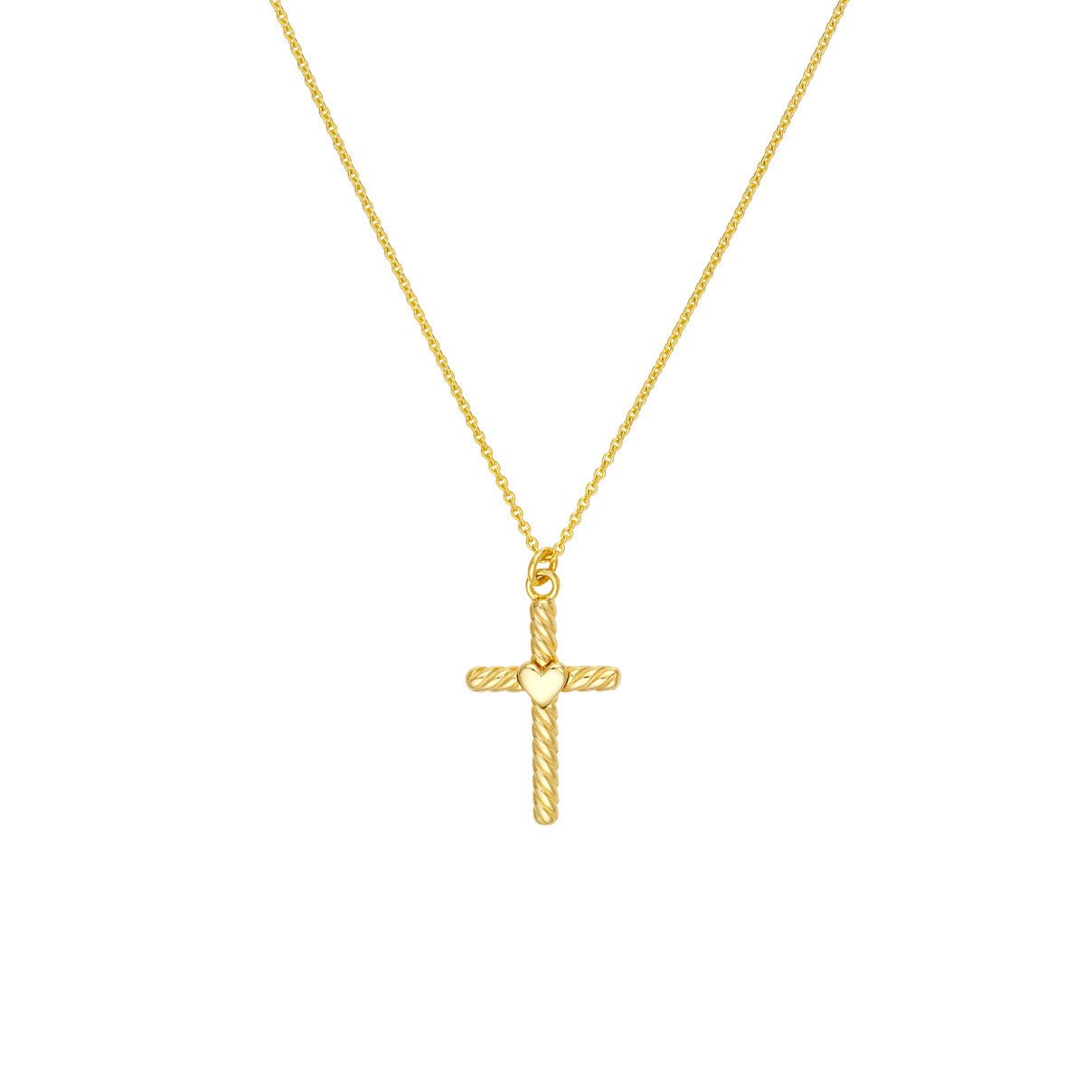 Birmingham Jewelry - 14K Yellow Gold Twist Cross Heart Center Necklace - Birmingham Jewelry