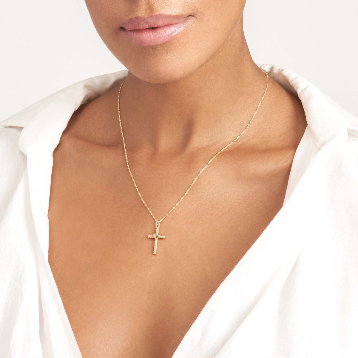 Birmingham Jewelry - 14K Yellow Gold Twist Cross Heart Center Necklace - Birmingham Jewelry