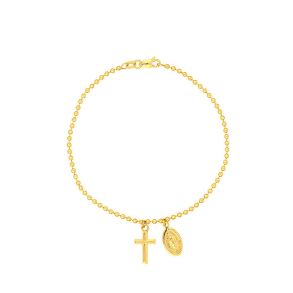 Birmingham Jewelry - 14K Yellow Gold Virgin Mary and Cross Bead Bracelet - Birmingham Jewelry