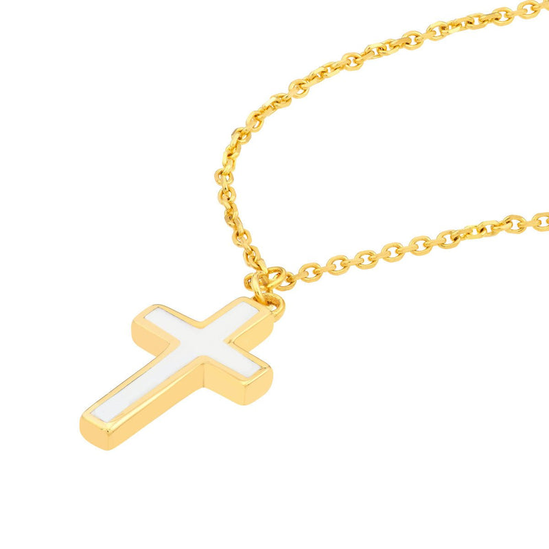 Birmingham Jewelry - 14K Yellow Gold White Cross Enamel Pendant Necklace - Birmingham Jewelry