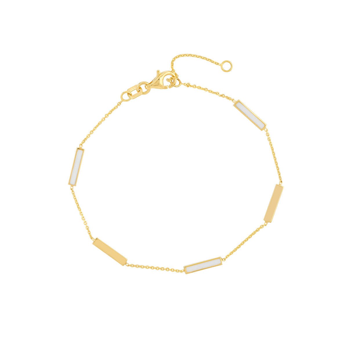 Birmingham Jewelry - 14K Yellow Gold White Enamel Alternating Bar Stations Adjustable Bracelet - Birmingham Jewelry