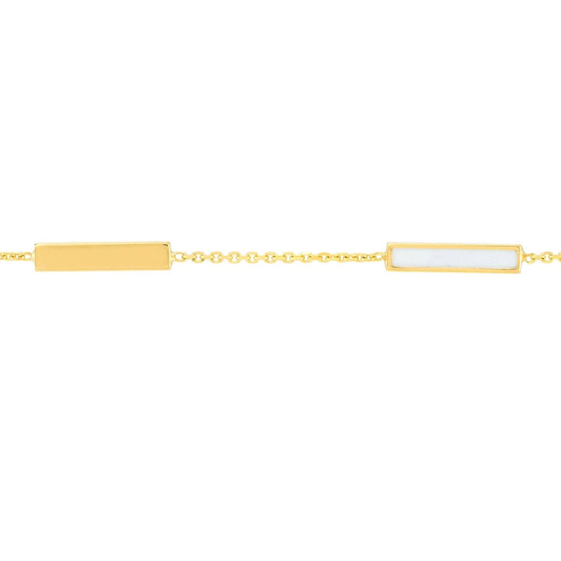 Birmingham Jewelry - 14K Yellow Gold White Enamel Alternating Bar Stations Adjustable Bracelet - Birmingham Jewelry