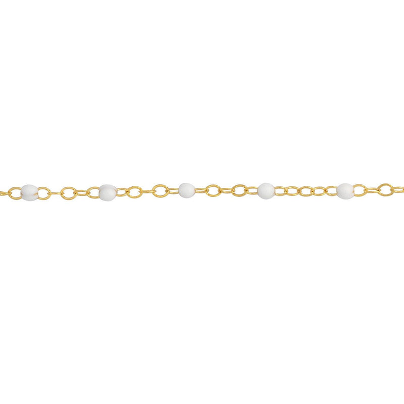 Birmingham Jewelry - 14K Yellow Gold White Enamel Bead on Adj Piatto Chain Anklet - Birmingham Jewelry