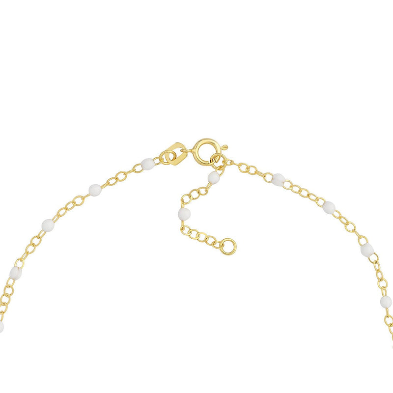 Birmingham Jewelry - 14K Yellow Gold White Enamel Bead on Adj Piatto Chain Anklet - Birmingham Jewelry